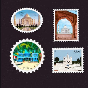Pegatina de viaje a la India / Taj Mahal, Islas de la India, Villas de playa, Conco / Calcomanía de destino y vacaciones / Maleta, portátil, álbum de recortes