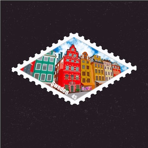 Sweden Travel Stamp Sticker | Stockholm, Scandinavian, medieval old town, Gamla Stan  | Destination Vacation Decal | Suitcase, Laptop,