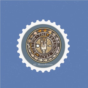 Massachusetts Travel Stamp Sticker | New England, Boston, The Freedom Trail | Destination & Vacation Decal | Suitcase, Laptop, Scrapbook