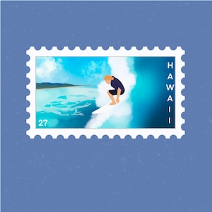 Hawaii Travel Stamp Sticker | Surfing, Beach, Ocean, Islands, North Shore, HI  | Destination & Vacation Decal | Suitcase, Laptop, Scrapbook