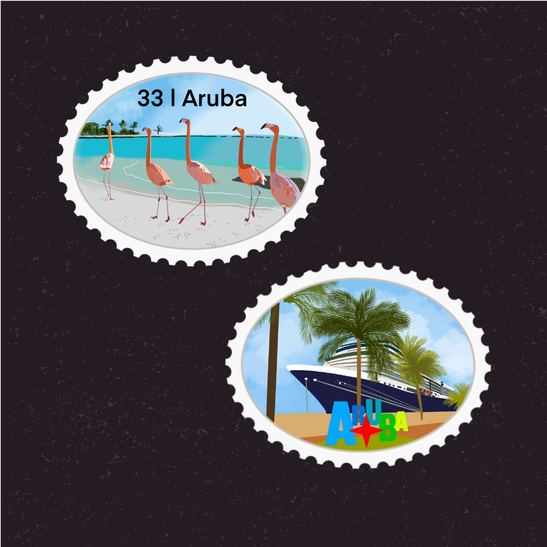 Aruba Travel Stamp Sticker | Caribbean, Flamingos, Island, Flamingo Beach | Destination & Vacation Decal | Suitcase, Laptop, Scrapbook