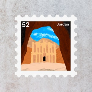 Jordan Travel Stamp Sticker | Petra, Lost City, Oasis | Wonder of the World | Destination & Vacation Decal | Suitcase, Laptop, Scrapbook