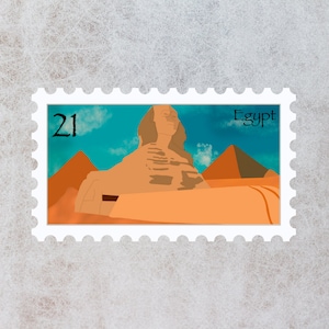 Egypt Travel Stamp Sticker | Pyramid, Great Sphinx of Giza, Al Giza Desert  | Destination & Vacation Decal | Suitcase, Laptop, Scrapbook