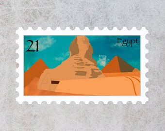 Egypt Travel Stamp Sticker | Pyramid, Great Sphinx of Giza, Al Giza Desert  | Destination & Vacation Decal | Suitcase, Laptop, Scrapbook
