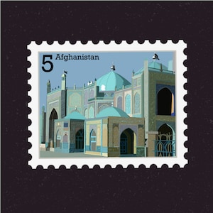 Afghanistan Travel Stamp Sticker | South Asia, Mosque | Destination & Vacation Decal | Suitcase, Laptop, Scrapbook