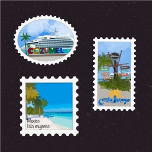 Mexico Travel Stamp Sticker | Cozumel, Costa Maya, Port of Call, Isla Mujeres | Vacation | Suitcase, Laptop, Journal