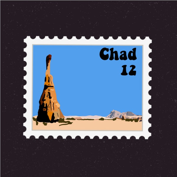 Chad Travel Stamp Sticker | Central Africa, Ennedi Desert, UNESCO as a World Heritage Site, Sahara | Destination & Vacation Decal | Suitcase