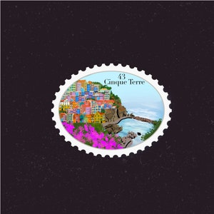 Italy Travel Stamp Sticker | Cinque Terre, Italian Riviera, Liguria| Destination & Vacation Decal | Suitcase, Laptop, Scrapbook