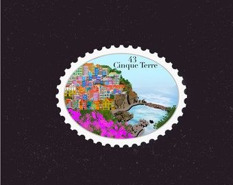 Italy Travel Stamp Sticker | Cinque Terre, Italian Riviera, Liguria| Destination & Vacation Decal | Suitcase, Laptop, Scrapbook