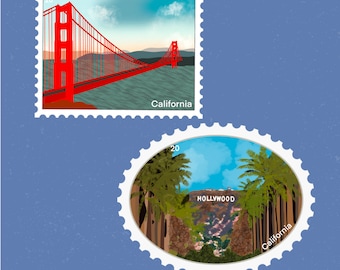 Adesivo de viagem da Califórnia | Hollywood, São Francisco, Ponte Golden Gate | Adesivo de destino e férias | Mala, laptop, álbum de recortes