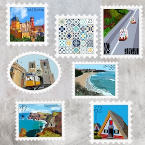 Portugal Travel Stamp Sticker | Lisbon, Sintra, Madeira Island, Azulejos/Ceramic Tiles | Destination & Vacation Decal | Suitcase, Laptop