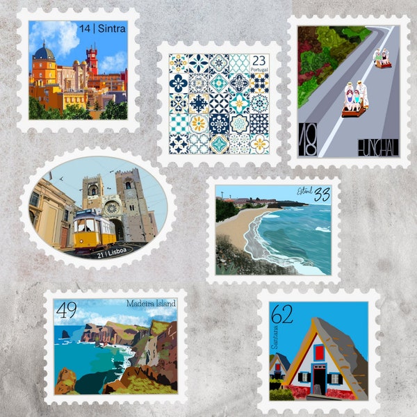 Portugal Travel Stamp Sticker | Lisbon, Sintra, Madeira Island, Azulejos/Ceramic Tiles | Destination & Vacation Decal | Suitcase, Laptop