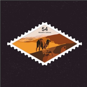 Western Sahara Travel Stamp Sticker | Morocco, Camel, Desert | Destination Vacation Decal |Suitcase, Laptop, Scrapbook| (Country Origin USA)