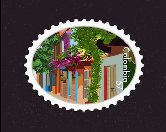 Colombia Travel Stamp Sticker | Bogota, South America, Cartagena, Medellin | Destination Vacation Decal | Suitcase, Laptop, Scrapbook