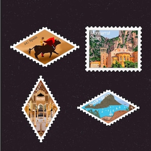 Spain Travel Stamp Sticker| Spain, Madrid, Barcelona, Alhambra, Ibiza, Montserrat| Destination & Vacation Decal | Suitcase Laptop, Scrapbook
