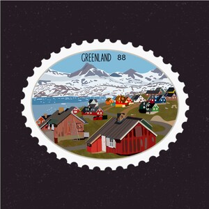 Pegatina con sello de viaje a Groenlandia / Nuuk, parque nacional del noreste de Groenlandia / Calcomanía para vacaciones y destinos / Maleta, álbum de recortes, computadora portátil