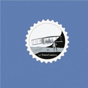 North Carolina Travel Stamp Sticker | Wright Brothers, Airplane, Kitty Hawk  | Destination & Vacation Decal | Suitcase, Laptop, Scrapbook