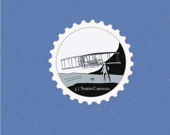 North Carolina Travel Stamp Sticker | Wright Brothers, Airplane, Kitty Hawk  | Destination & Vacation Decal | Suitcase, Laptop, Scrapbook