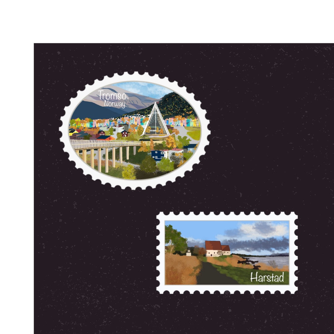 Norway Travel Stamp Sticker Tromso, Harstad, Olden, Briksdal Glacier