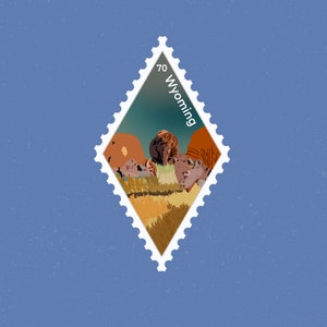 Wyoming Reisestempel Aufkleber | Grand Teton, Yellowstone National Park, Büffel | Urlaubs-Aufkleber | Koffer, Laptop, Sammelalbum