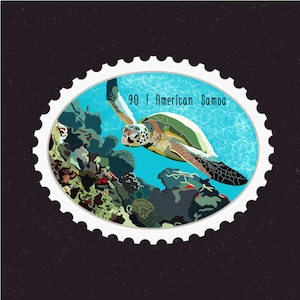 American Samoa Travel Stamp Sticker | Oceania, Coral Reef, Turtle, National Park| Destination & Vacation Decal | Suitcase, Laptop, Scrapbook