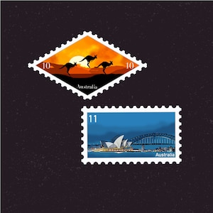 Australia Travel Stamp Sticker | Australian Outback, Kangaroo, Sydney Opera  | Destination & Vacation Decal | Suitcase, Laptop, Scrapbook