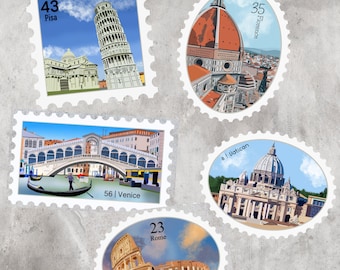 Italy Travel Stamp Sticker | Leaning Tower, Colosseum, Venice, Florence, Vatican| Destination & Vacation Decal | Suitcase, Laptop, Scrapbook