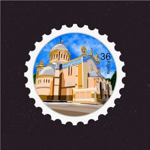 Algeria Travel Stamp Sticker | North Africa, Old City, Notre Dame D&#39;Afrique | Destination & Vacation Decal | Suitcase, Laptop, Scrapbook