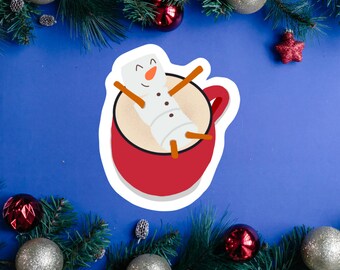 Snowman Hot Chocolate  Sticker | Christmas Mug Sticker | Marshmallow | Laptop, Water Bottle, HydroFlask, Gift Sticker | Xmas Sticker, Jesus