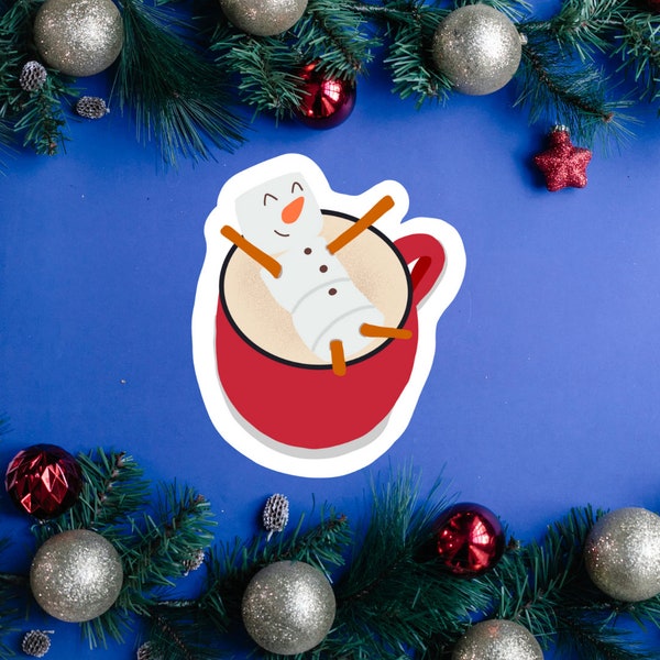 Schneemann Hot Chocolate Sticker | Weihnachtstasse Aufkleber | Marshmallow | Laptop, Wasserflasche, HydroFlask, Geschenkaufkleber | Weihnachtssticker, Jesus