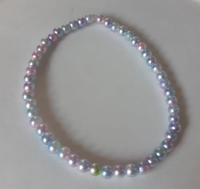 Cute Silver and Pretty Pastels Flower Stacking Tiny Beaded 4 Bracelet Set