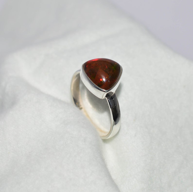 Silver Statement Ring Size US Black Ethiopian Opal  Ring R 9 UK 925 Sterling Silver Ring