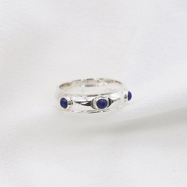 Lapis Lazuli 925 Sterling Silver Ring | Stacking Ring | Blue Lapis Gemstone Ring