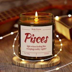 Pisces Horoscope Scented Wax Candles, Pisces Star Sign Gifts Ideas Manifestation Candle, Funny Pisces Birthday Gifts Zodiac Astrology Candle