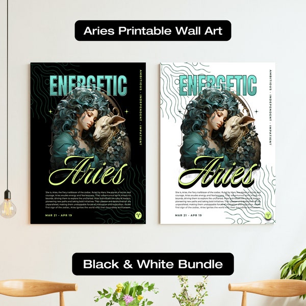 Aries Printable Wall Arts, Zodiac Posters, Horoscope Instant Digital Prints, Gifts for Aries, Aries Star Sign Downloadable Artworks