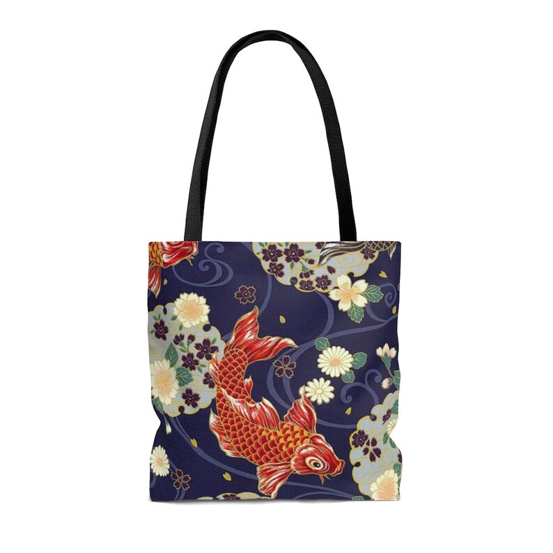 Asian Feng Shui Shopping Tote Bag Koi Fish Tote Bag Japanese Koi Fish Design Canvas Tote Bag Chinese Carp Fish Pattern Grocery Tote Bag