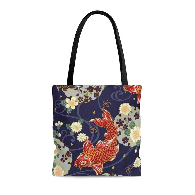 Asian Feng Shui Shopping Tote Bag Koi Fish Tote Bag Japanese Koi Fish Design Canvas Tote Bag Chinese Carp Fish Pattern Grocery Tote Bag