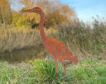 Metaal reiger tuinstekers  -  Roestige metalen -  Tuindecoratie - Sculptuur - Tuinbeeld - 55x1x84cm