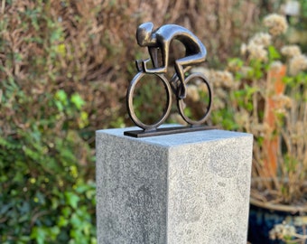 Bronze Cyclist - Modern Cycling - Racing Cyclist - Bike - Garden Sculpture - Office - Garden Sculpture - Interior - 26x5x23cm - 2.4Kg