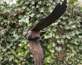 Bronze flying owl - Garden statue - Garden decoration-48x9x22cm