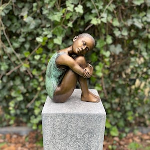 Bronze dreaming girl Garden statue Interior Garden art 28x23x12cm 4.5 KG image 1