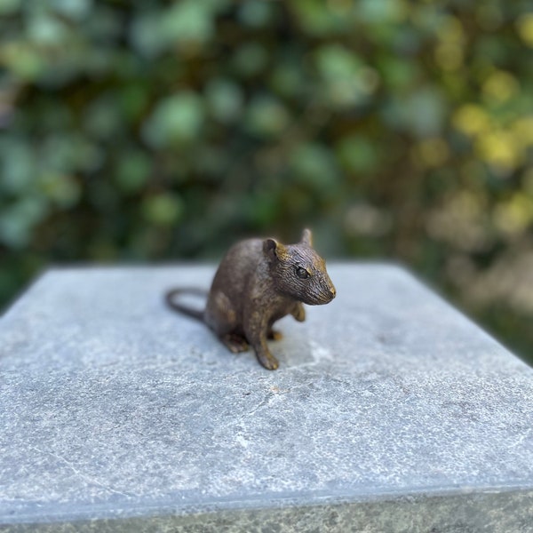 Souris en bronze - Statue de jardin - Décoration de jardin - Bureau - Intérieur - 13x4x5cm - 0,2Kg