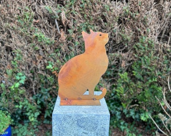Chat en métal - Métal rouillé - Chat - Déco jardin - Statue de jardin - Acier Corten -35x25x1cm