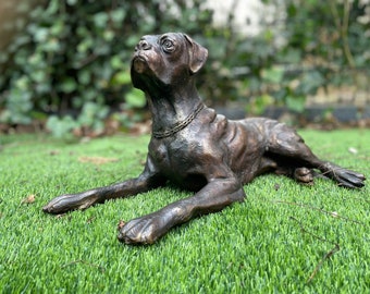 Bronze Dog - Boxer - Interior - Garden statue - 24x27x46cm - 2Kg