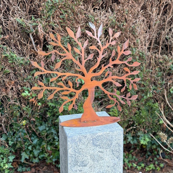 Arbre de Vie en métal - intérieur ou extérieur - Métal rouillé - Décoration de jardin - Statue de jardin - Acier Corten -46x50x1cm