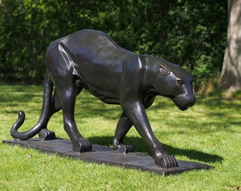 Bronzen Panter Sculptuur - Tuinbeeld - Tuindecoratie - Interieur - Kantoor - 138x36x71cm - 35 Kg