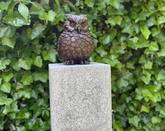 Bronze owl - Garden statue - Garden decoration - Interior - 18x16x24cm - 2.7Kg