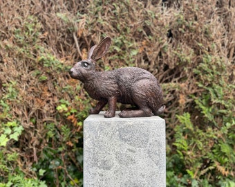 Bronze rabbits - Hare - Garden sculpture - Garden statue - Office - 34x16x28cm - 4 Kg