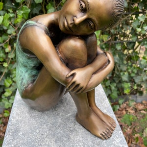 Bronze dreaming girl Garden statue Interior Garden art 28x23x12cm 4.5 KG image 5