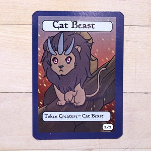 2/2 Cat Beast Token singles alter art, Edh, standard, commander, vintage, and modern-cute af-mega chibi